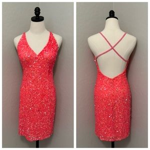 NEW SCALA SZ 4 HOT PINK SEQUIN FORMAL COCKTAIL DRESS